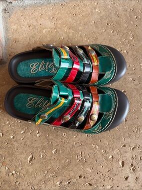 NWOT Elite by Corkys Multi-Strip Leather Slide Sandals women sz 8